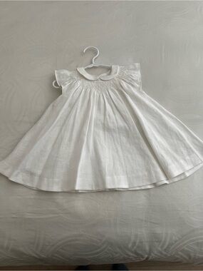Jacadi Cream Smocked Baby Dress with Peter Pan Collar